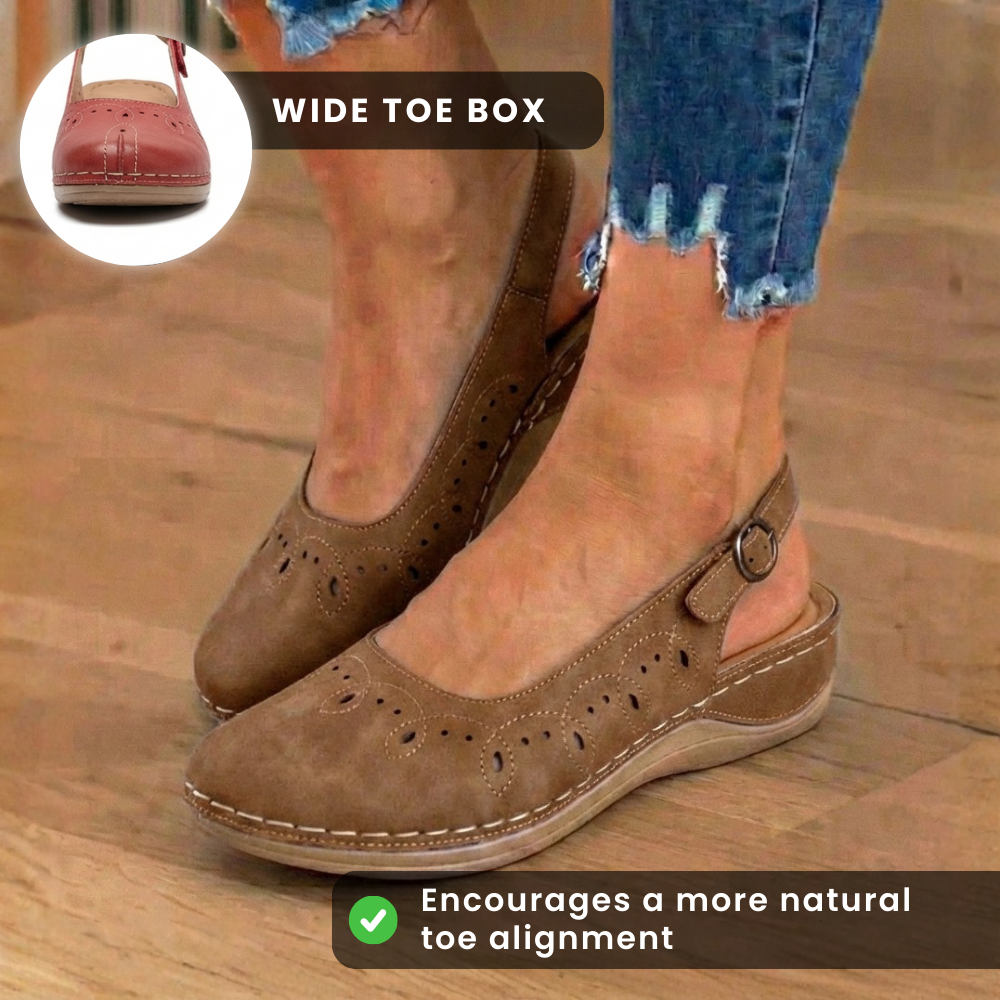 Orthopedic Suede Perforated Slip-On Flats - Scalloped Wave Detail