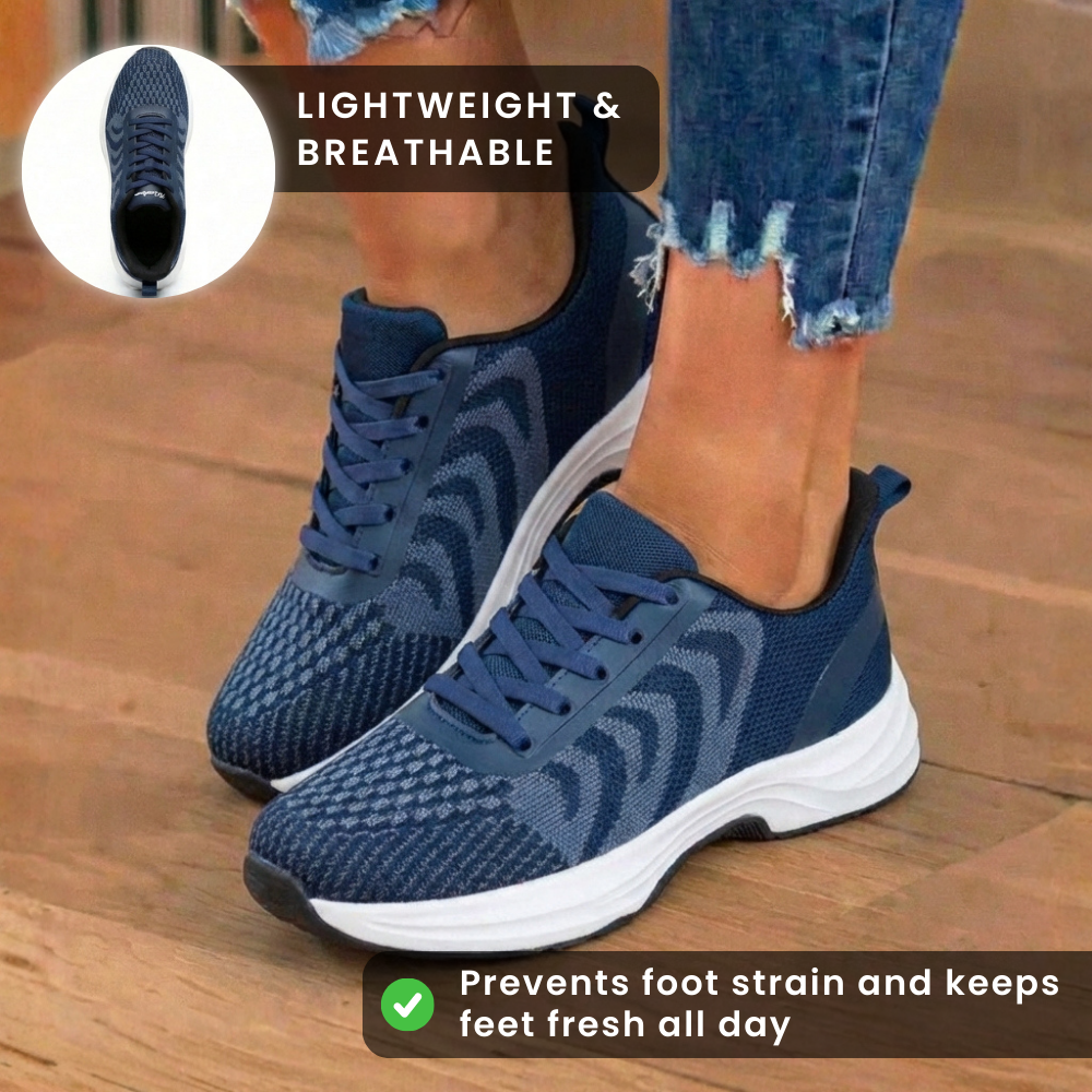 Orthopedic Knit Athletic Sneakers - Wave Pattern & Cushioned Sole
