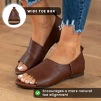 Orthopedic Leather Peep-Toe Wedge Slides - Wide Strap Design