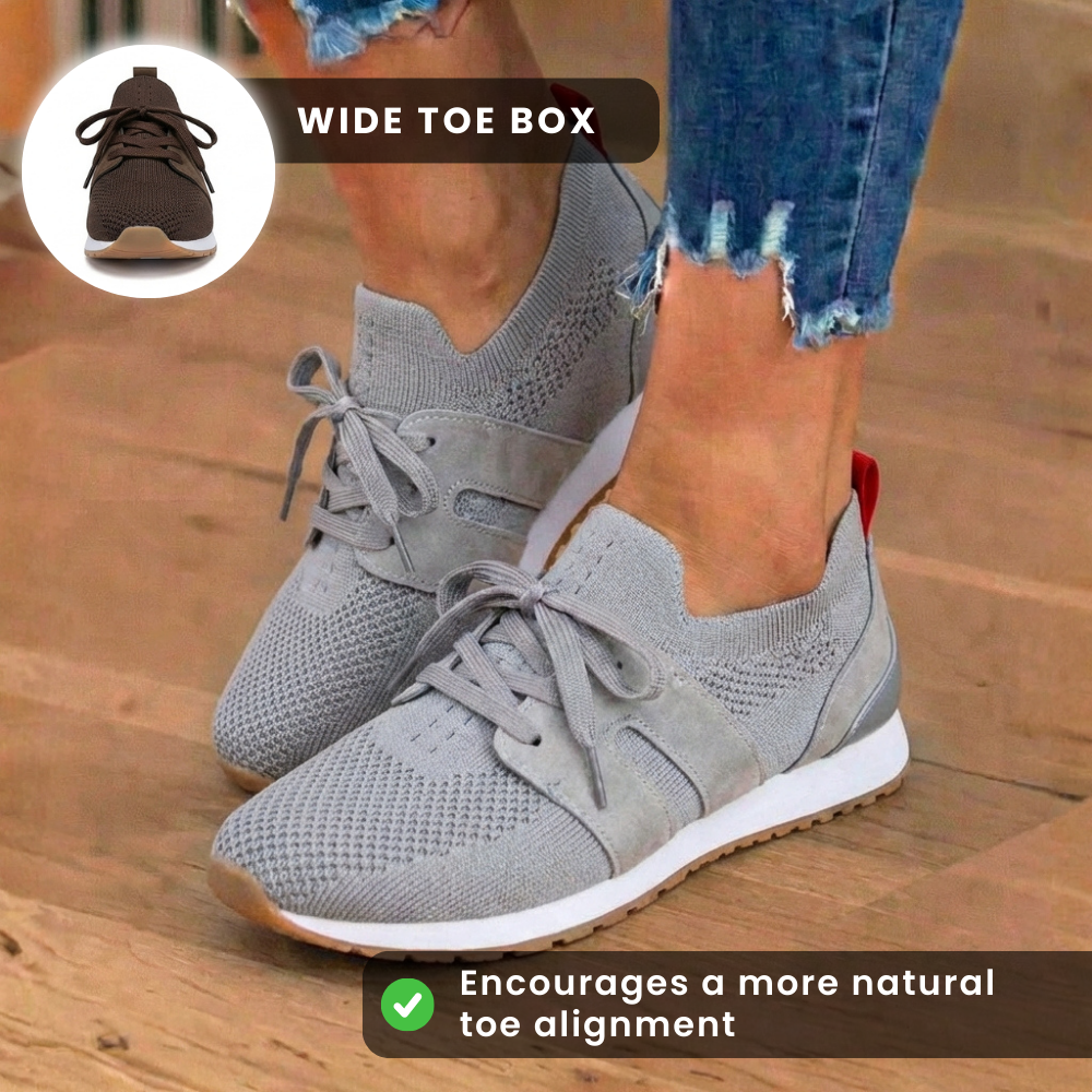 Orthopedic Mesh Athletic Sneakers - Breathable Knit Upper & Suede Panel Accents