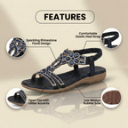 Orthopedic Embellished Wedge Sandals - Rhinestone Floral & Elastic Slingback