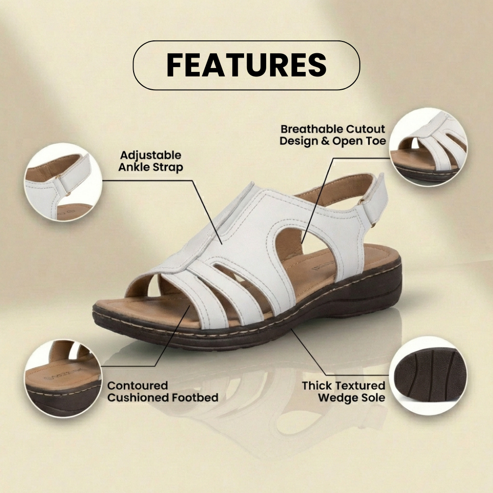 Orthopedic Leather Wave Cutout Sandals - Curved Contour Design
