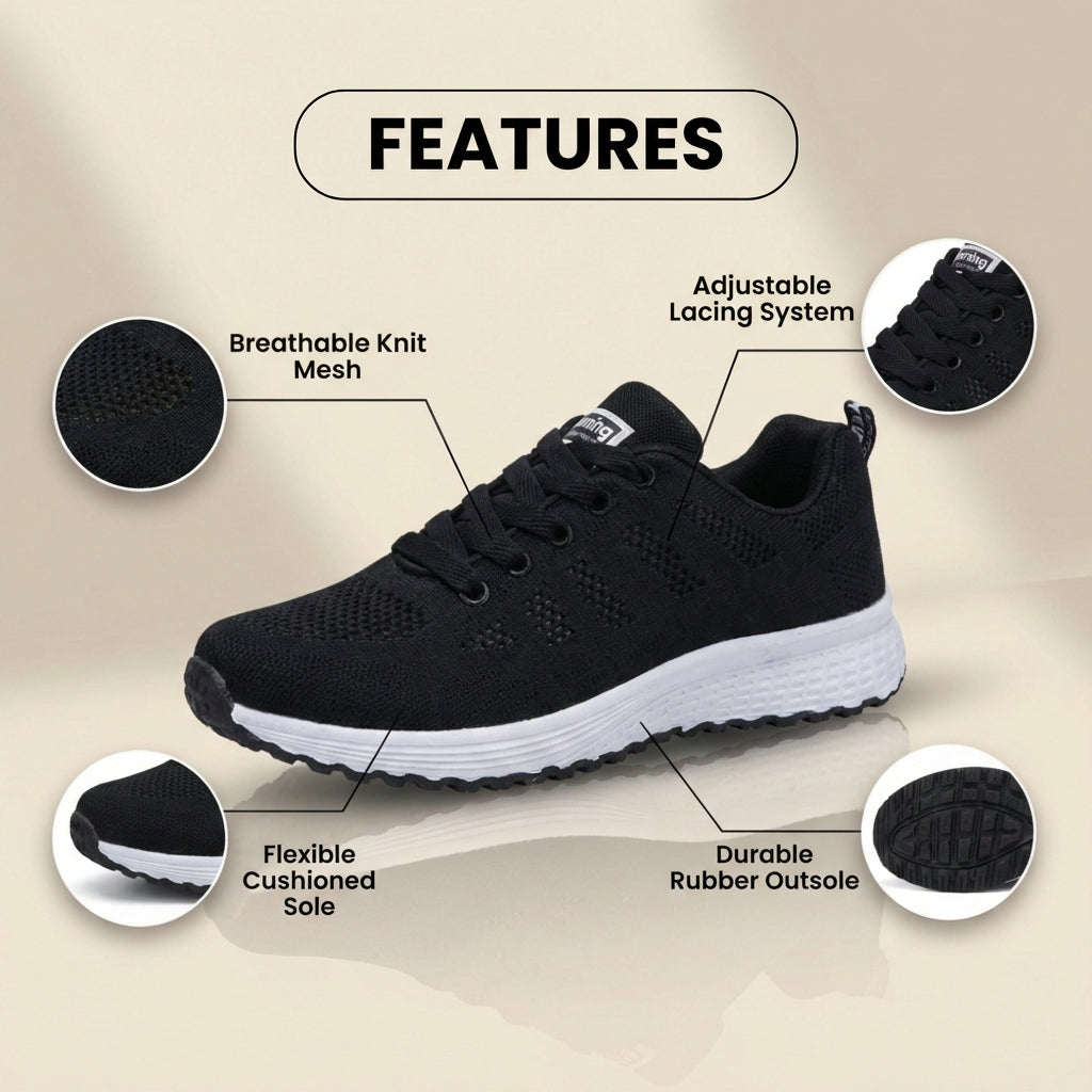 Orthopedic Mesh Running Sneakers - Breathable Knit Pattern & Contrast Trim