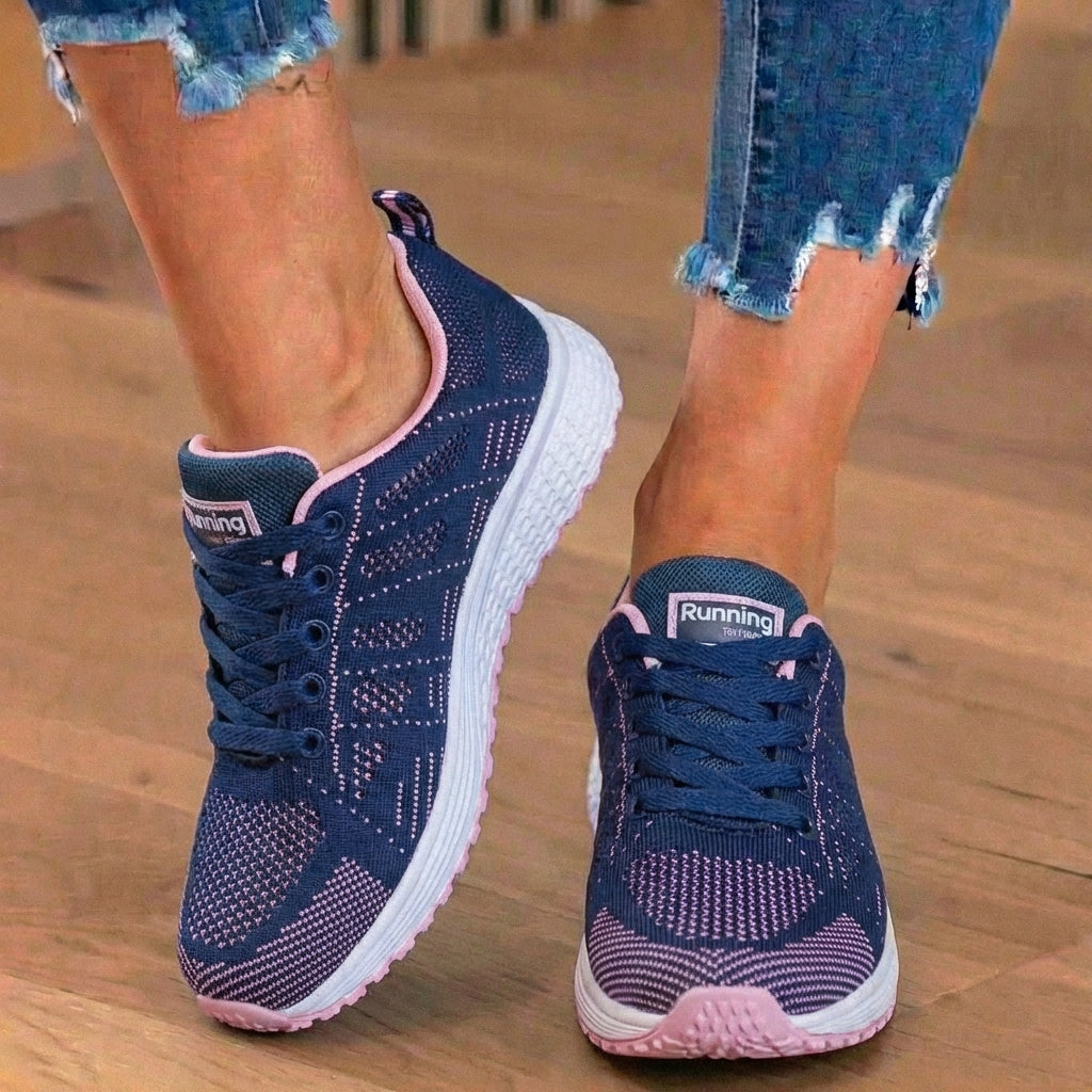 Orthopedic Mesh Running Sneakers - Breathable Knit Pattern & Contrast Trim