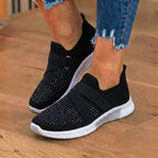Orthopedic Knit Slip-On Sneakers - Rhinestone Embellished & Adjustable Strap