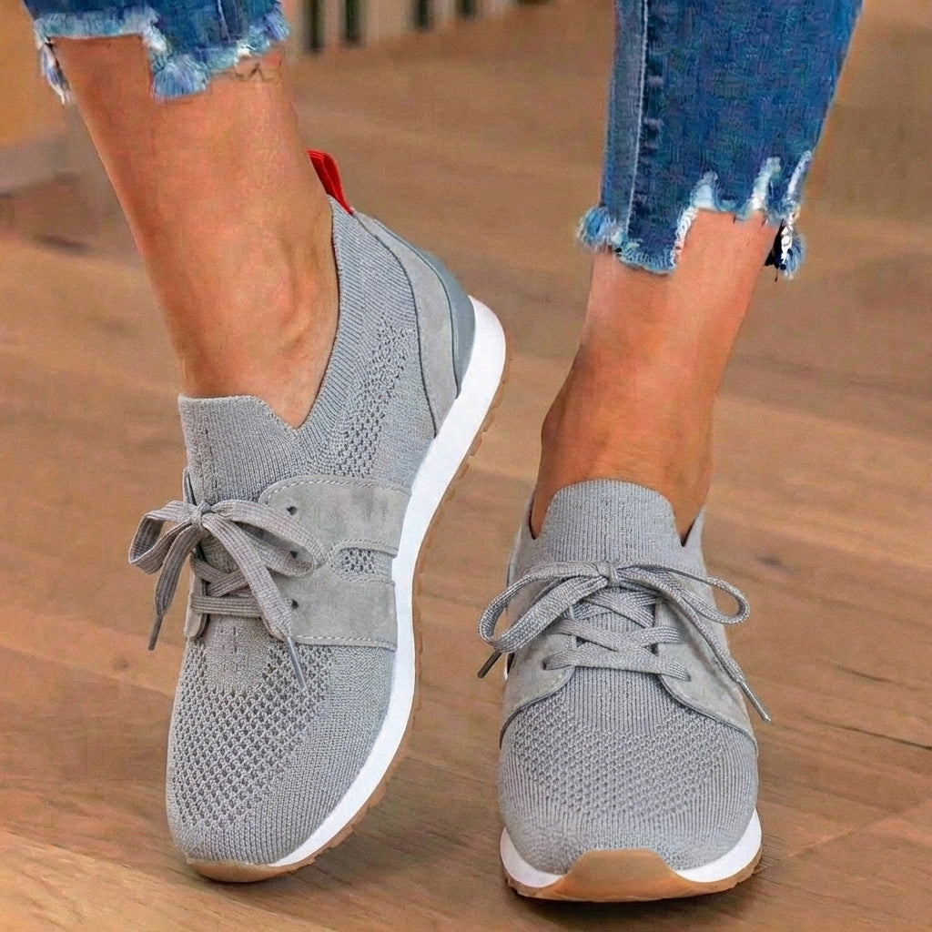 Orthopedic Mesh Athletic Sneakers - Breathable Knit Upper & Suede Panel Accents