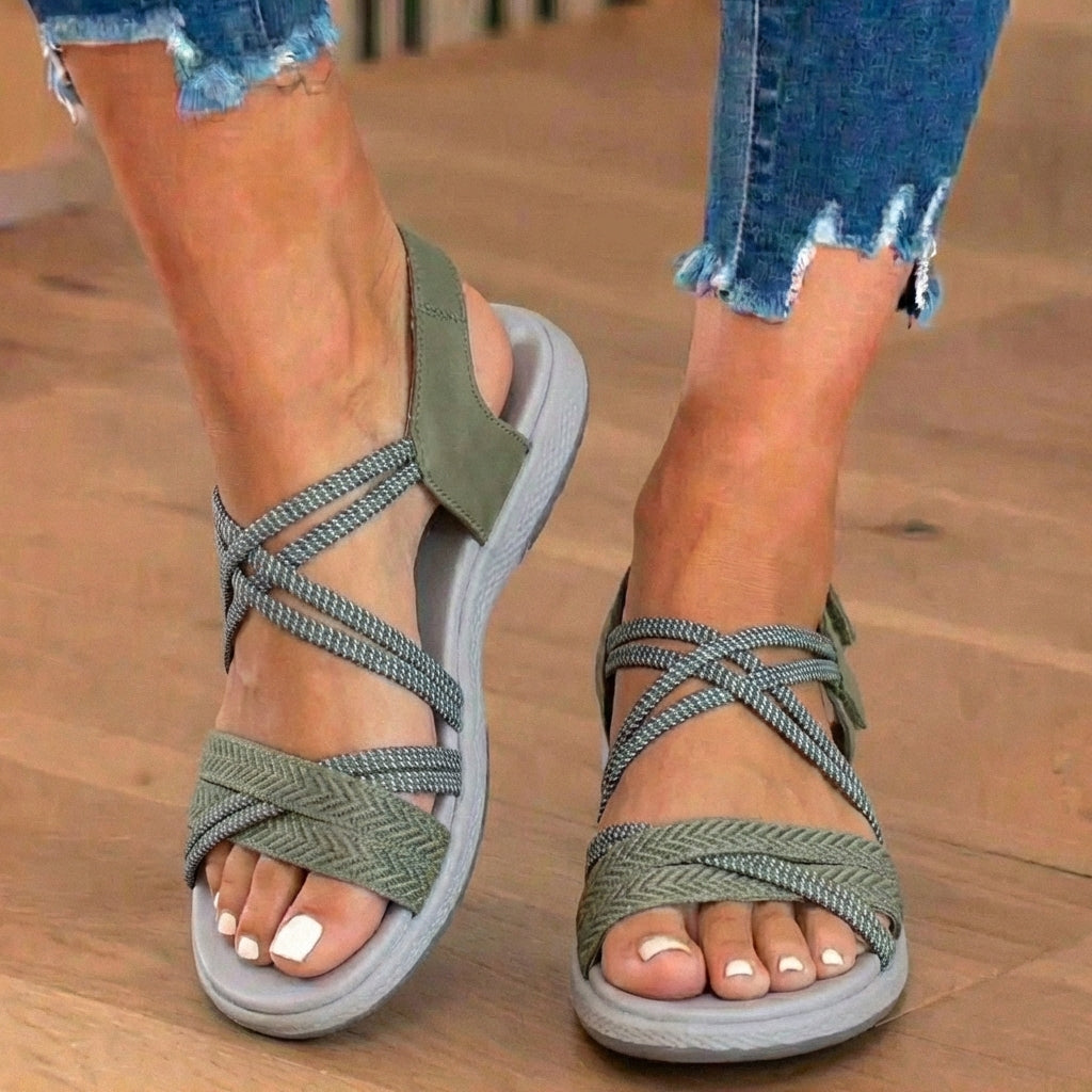 Orthopedic Woven Sandals - Braided Strappy Design & Textured Multi-Band Support