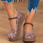Orthopedic Leather Laser-Cut Flats - Braided Ankle Strap