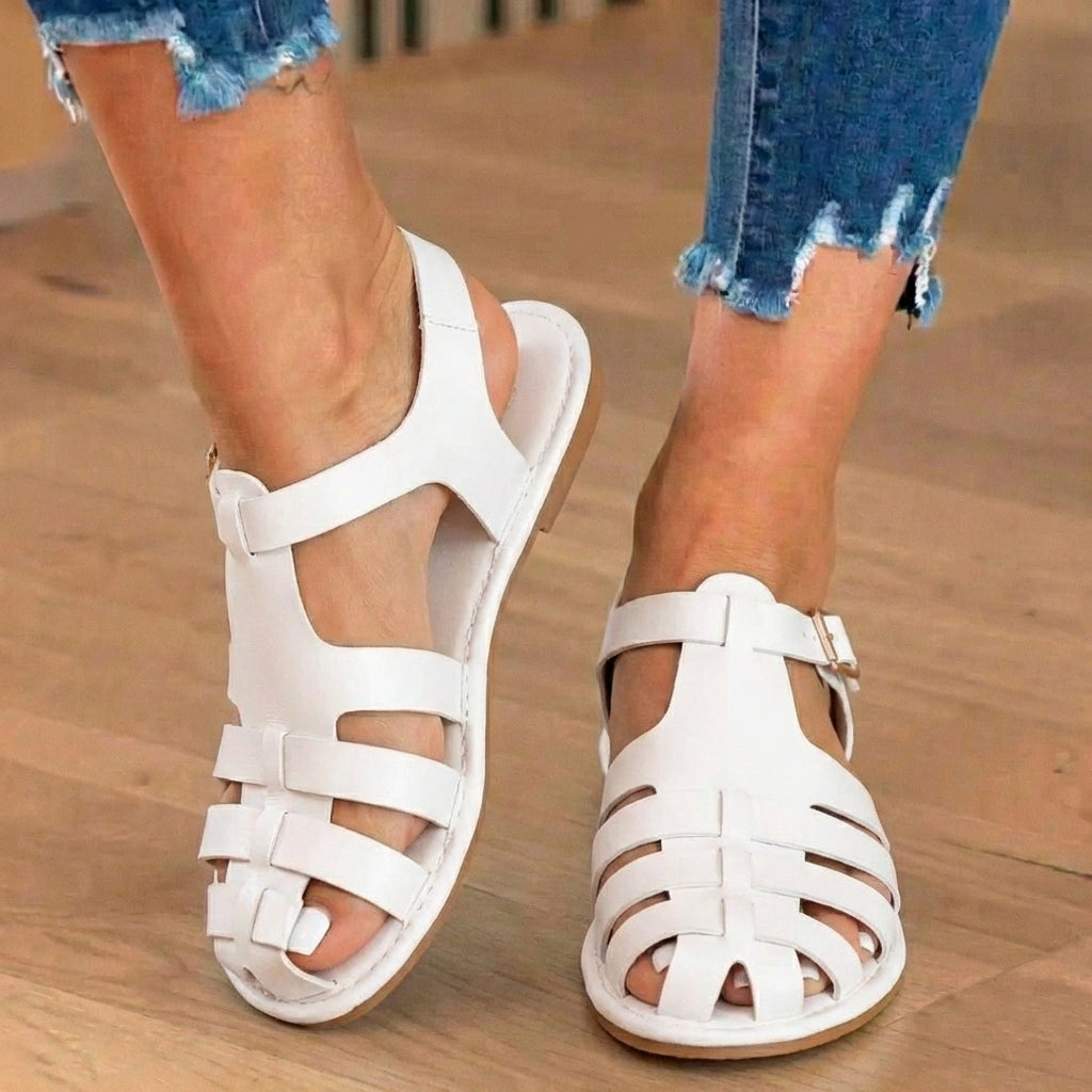 Orthopedic Leather Fisherman Sandals - Multi-Strap Buckle Closure