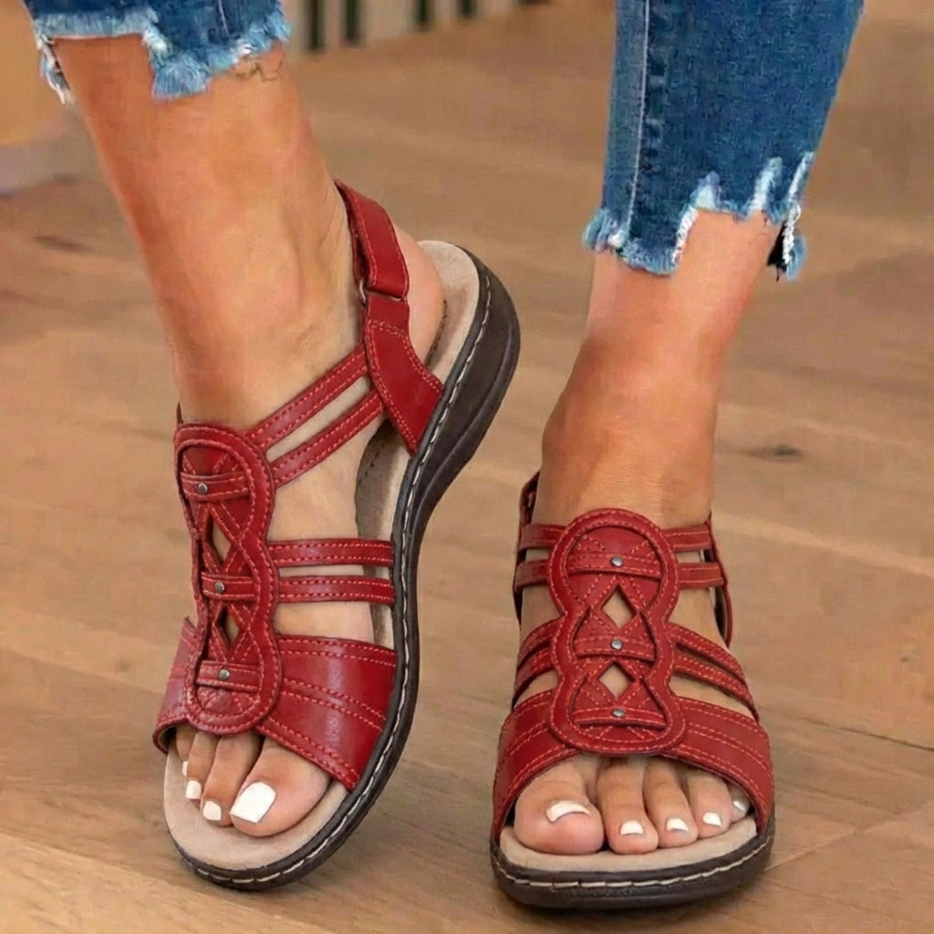 Orthopedic Leather Gladiator Slide Sandals - Celtic Knot & Studded Design