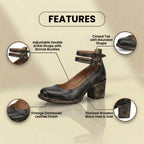Orthopedic Leather Ankle Boots - Block Heel Double Buckle Strap