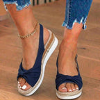 Orthopedic Knot-Front Espadrille Wedge Sandals - Ankle Buckle Strap