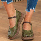 Orthopedic Leather Laser-Cut Flats - Braided Ankle Strap